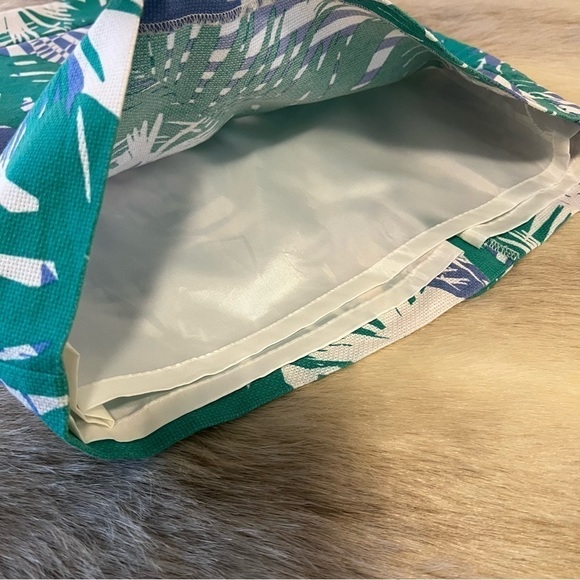 Ann Taylor LOFT 4P Blue Green Tropical Leaves Lined Office Zipper Pencil Skirt - Picture 4 of 8